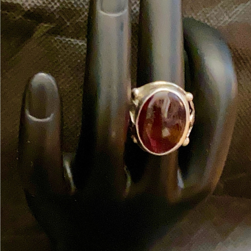 Vintage Sterling Silver Amber Ring